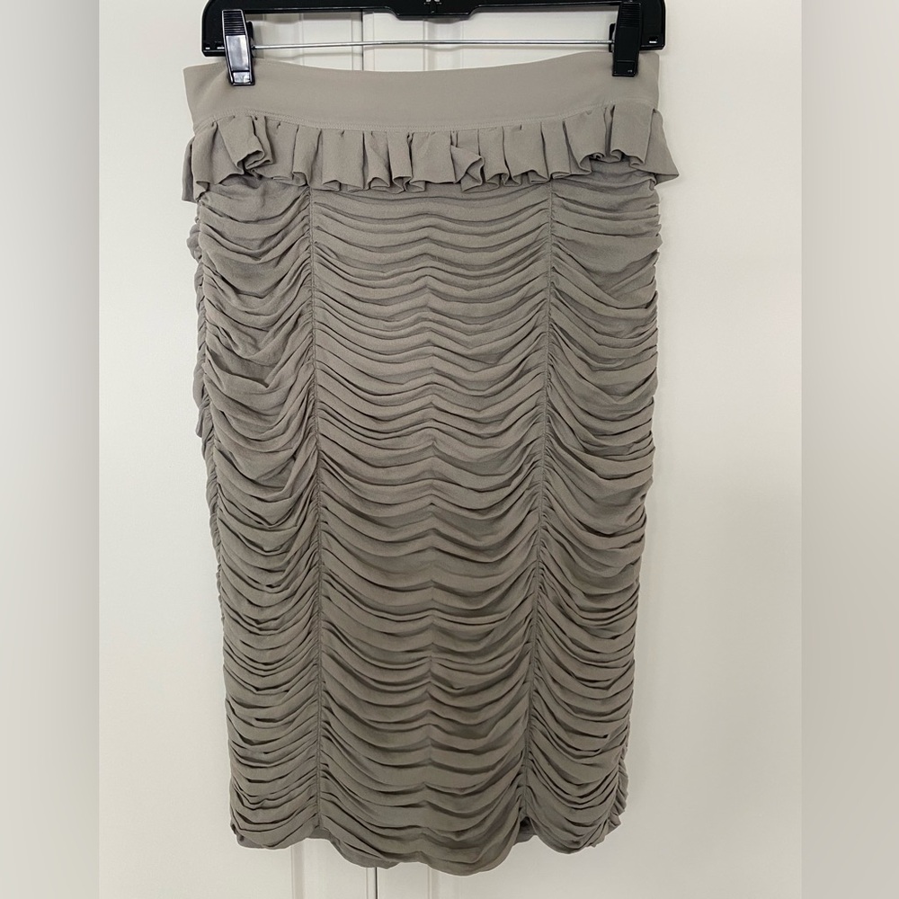 Burberry Taupe Ruched Pencil 100% Silk Skirt